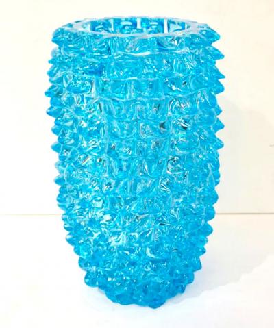 Pair of Art Deco Style Italian Aquamarine Murano Glass Centerpiece Vases