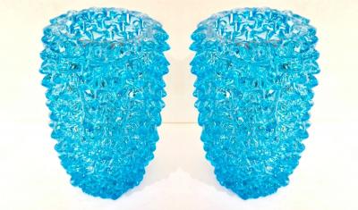 Pair of Art Deco Style Italian Aquamarine Murano Glass Centerpiece Vases