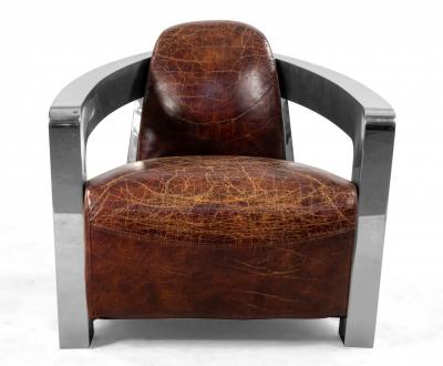 Pair of Art Deco Style Leather and Chrome Aviator Lounge Chairs