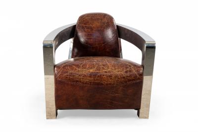 Pair of Art Deco Style Leather and Chrome Lounge Chairs