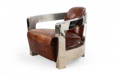 Pair of Art Deco Style Leather and Chrome Lounge Chairs