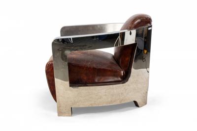 Pair of Art Deco Style Leather and Chrome Lounge Chairs