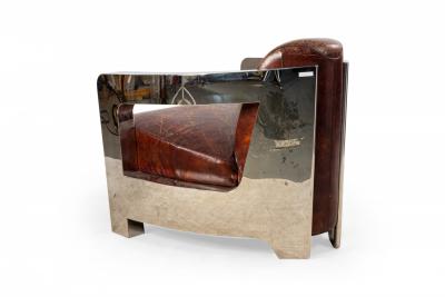 Pair of Art Deco Style Leather and Chrome Lounge Chairs