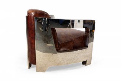 Pair of Art Deco Style Leather and Chrome Lounge Chairs
