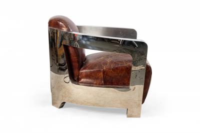 Pair of Art Deco Style Leather and Chrome Lounge Chairs