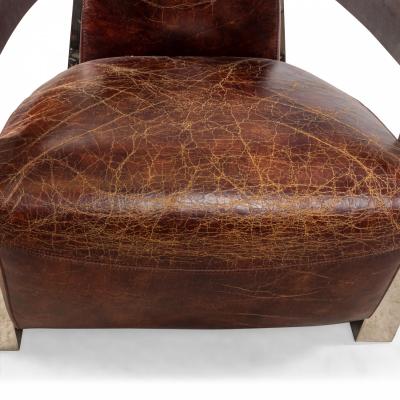 Pair of Art Deco Style Leather and Chrome Lounge Chairs