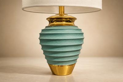 Pair of Art Deco Table Lamps in Brass Teal Finish Unknown 1930s