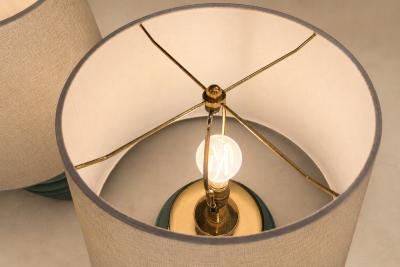 Pair of Art Deco Table Lamps in Brass Teal Finish Unknown 1930s