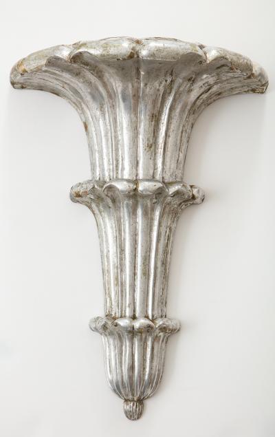 Pair of Art Deco Venetian Carved Silver Leafed Wall Brackets