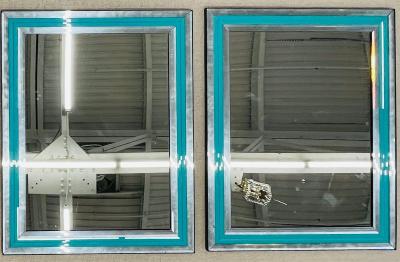 Pair of Art Deco Wall Mantle or Console Mirrors with Turquoise Beveled Frames