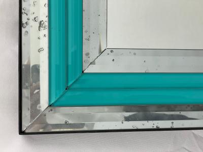 Pair of Art Deco Wall Mantle or Console Mirrors with Turquoise Beveled Frames