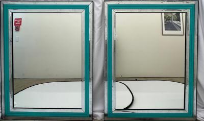 Pair of Art Deco Wall Mantle or Console Mirrors with Turquoise Beveled Frames