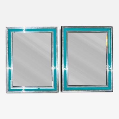 Pair of Art Deco Wall Mantle or Console Mirrors with Turquoise Beveled Frames