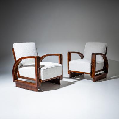 Pair of Art Deco Walnut Armchairs 1920s