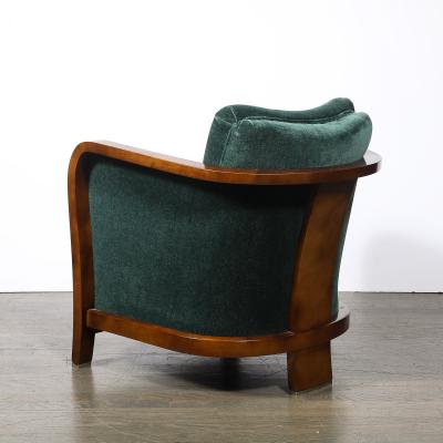 Pair of Art Deco Walnut Armchairs in Eucalyptus Mohair Velvet w Nickel Sabots