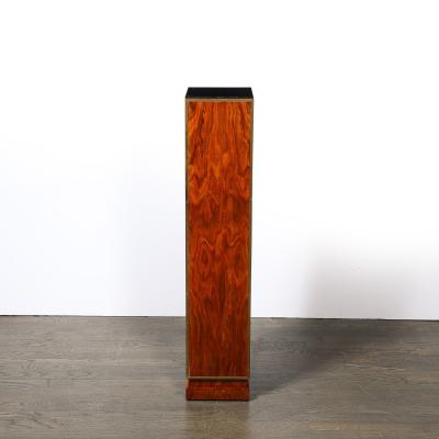 Pair of Art Deco Walnut Pedestals with Brass Detailing Vitrolite Inset Top