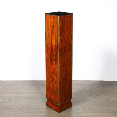 Pair of Art Deco Walnut Pedestals with Brass Detailing Vitrolite Inset Top