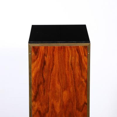 Pair of Art Deco Walnut Pedestals with Brass Detailing Vitrolite Inset Top