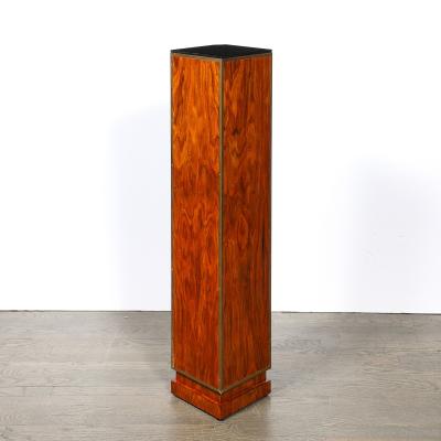 Pair of Art Deco Walnut Pedestals with Brass Detailing Vitrolite Inset Top
