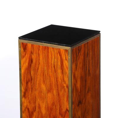 Pair of Art Deco Walnut Pedestals with Brass Detailing Vitrolite Inset Top