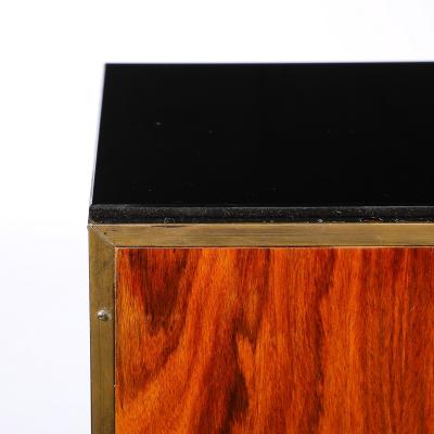 Pair of Art Deco Walnut Pedestals with Brass Detailing Vitrolite Inset Top
