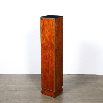 Pair of Art Deco Walnut Pedestals with Brass Detailing Vitrolite Inset Top