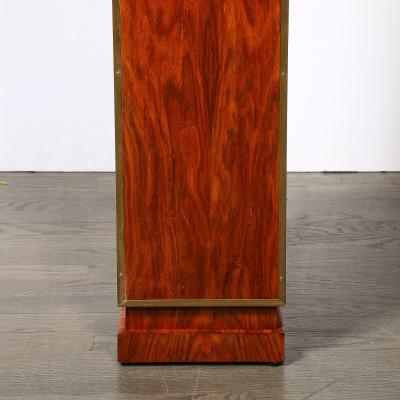 Pair of Art Deco Walnut Pedestals with Brass Detailing Vitrolite Inset Top