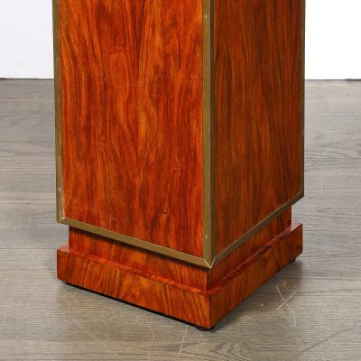Pair of Art Deco Walnut Pedestals with Brass Detailing Vitrolite Inset Top