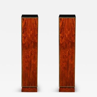 Pair of Art Deco Walnut Pedestals with Brass Detailing Vitrolite Inset Top