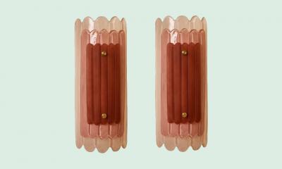 Pair of Art Deco style Pink Murano Glass Wall Sconces in stock