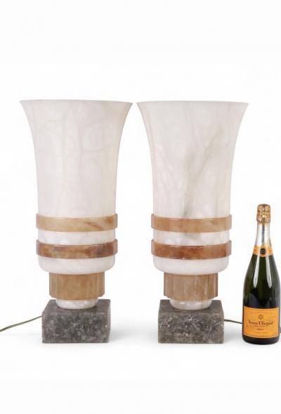 Pair of Art Deco urn shaped Alabaster lamps