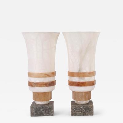 Pair of Art Deco urn shaped Alabaster lamps