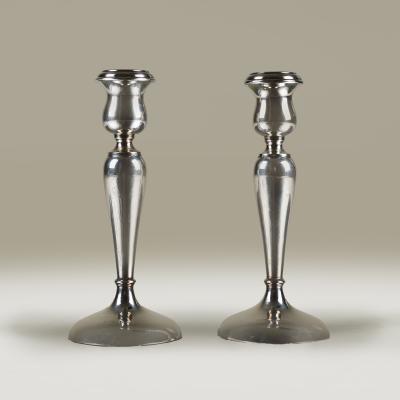 Pair of Art Deco vintage English silver hallmarked candlesticks 1921