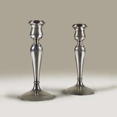 Pair of Art Deco vintage English silver hallmarked candlesticks 1921