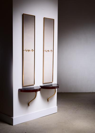 Pair of Art Deco wall mirrors with console table