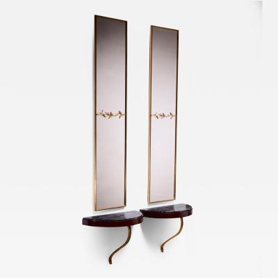 Pair of Art Deco wall mirrors with console table