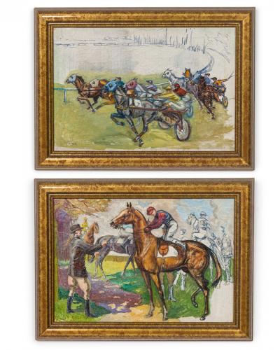 Pair of Art Modern Racehorses Paintings