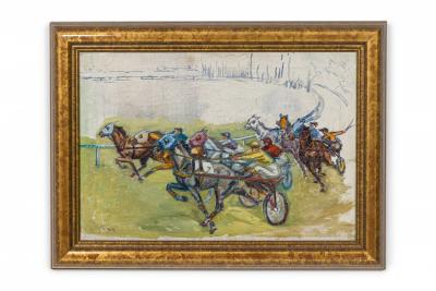 Pair of Art Modern Racehorses Paintings