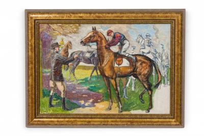 Pair of Art Modern Racehorses Paintings