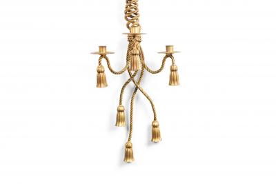 Pair of Art Moderne Rope and Tassel Gilt Wall Sconces