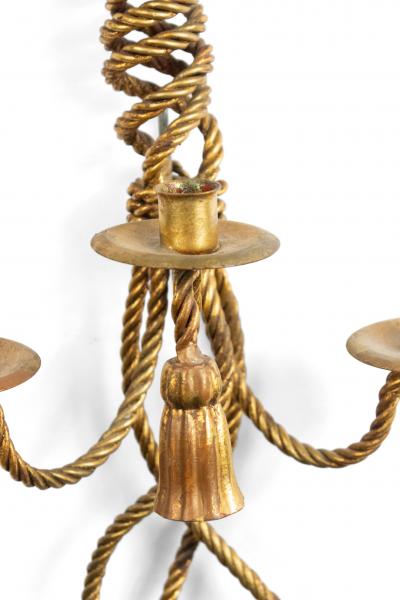 Pair of Art Moderne Rope and Tassel Gilt Wall Sconces