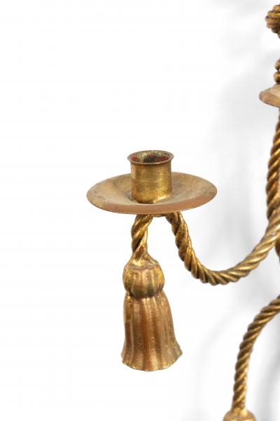 Pair of Art Moderne Rope and Tassel Gilt Wall Sconces