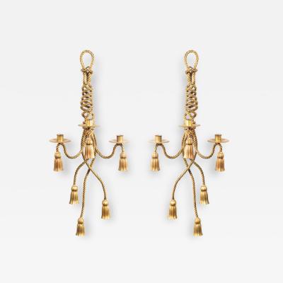Pair of Art Moderne Rope and Tassel Gilt Wall Sconces
