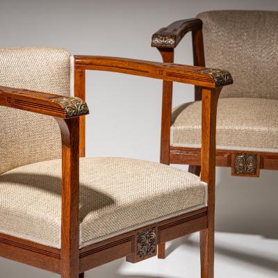 Pair of Art Nouveau Armchairs attributed to Angelo Sello Italy early 20th C 