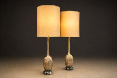 Pair of Art Nouveau Table Lamps in Metal Brass and Marble US 1930s