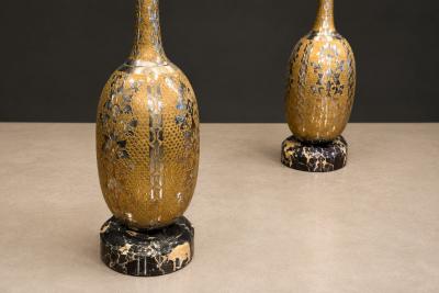 Pair of Art Nouveau Table Lamps in Metal Brass and Marble US 1930s
