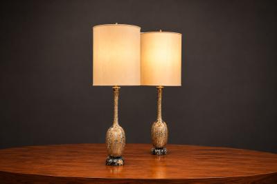 Pair of Art Nouveau Table Lamps in Metal Brass and Marble US 1930s
