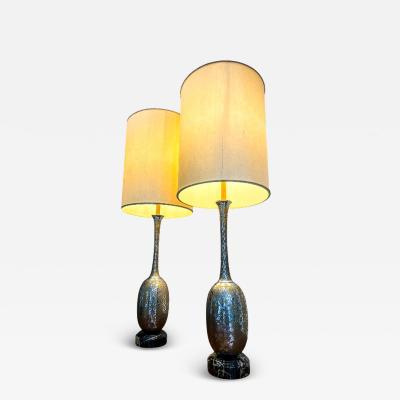 Pair of Art Nouveau Table Lamps in Metal Brass and Marble US 1930s Lot 825