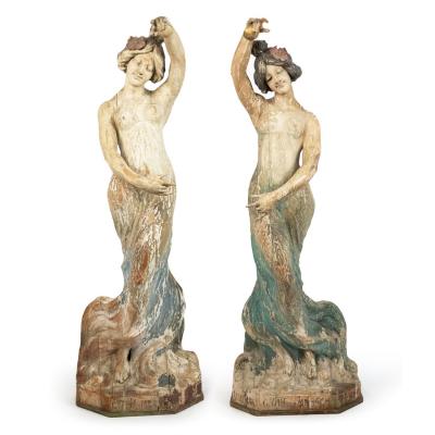 Pair of Art Nouveau Wooden Dancing Figures
