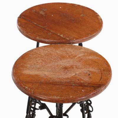 Pair of Artist Made Iron and Oak Stools C 1960